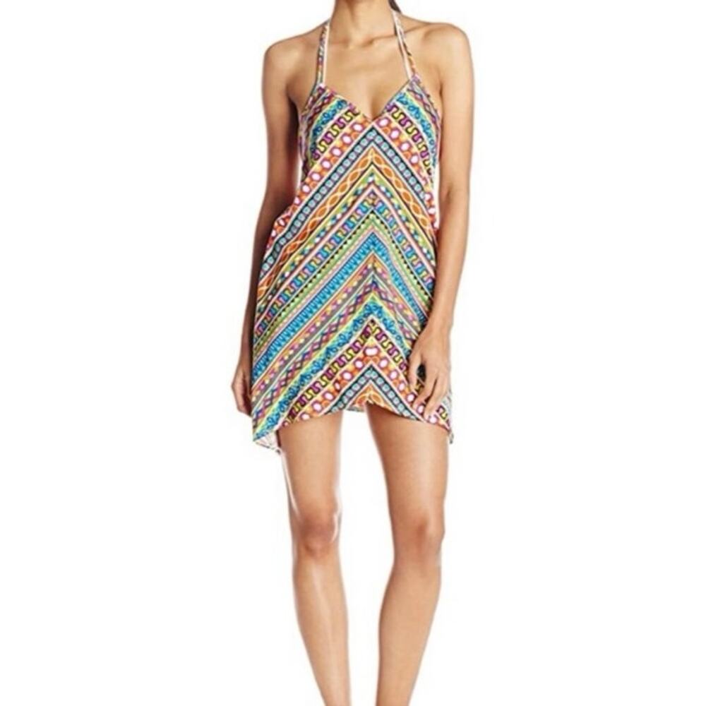Trina Turk Peruvian Stripes Beaded Gold Tassel Halter Swim Dress Coverup XS